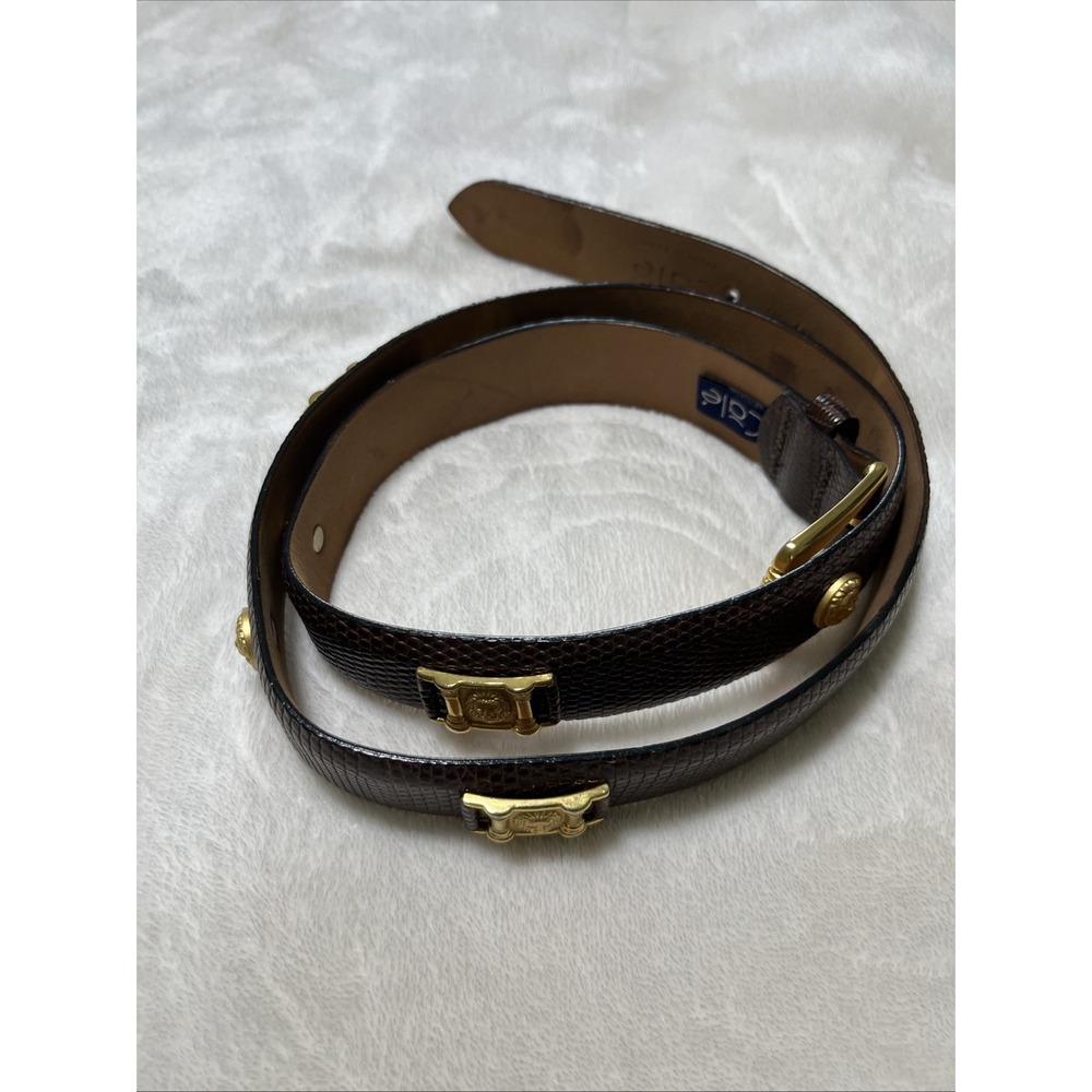 Cale Crocodile Lizard Leather Gold Studded Belt Size 36 Made In Spain